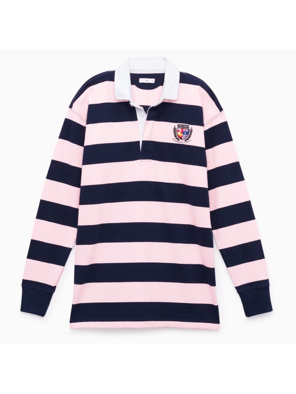NWT TNA Covenham Tshirt Polo Preppy Rugby Academia Pink Navy Blue Oversized